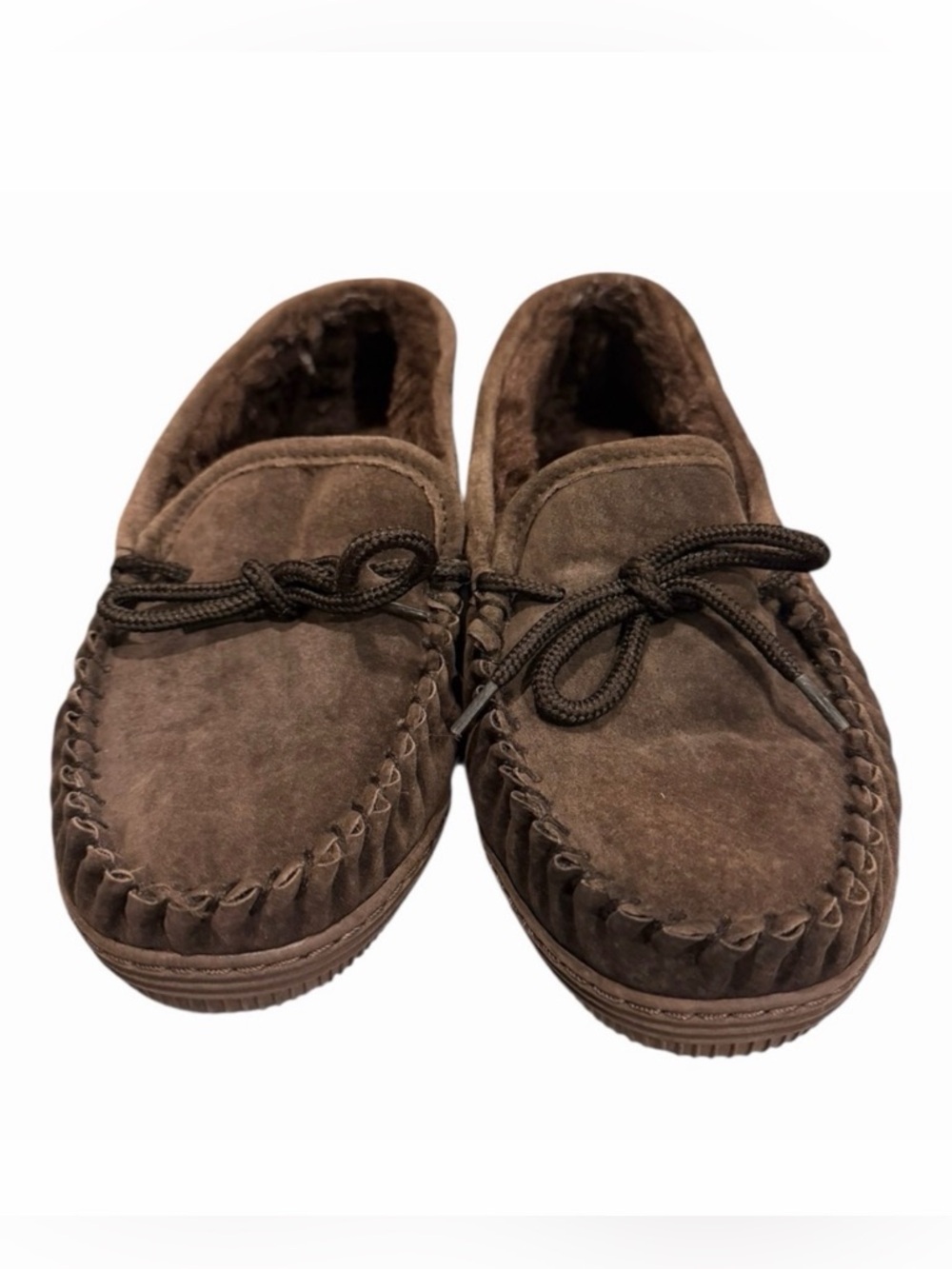 Lamo Brown‎ Suede Faux Fur Moccasin Slippers Loafers Slip On Shoes Mens Size 8